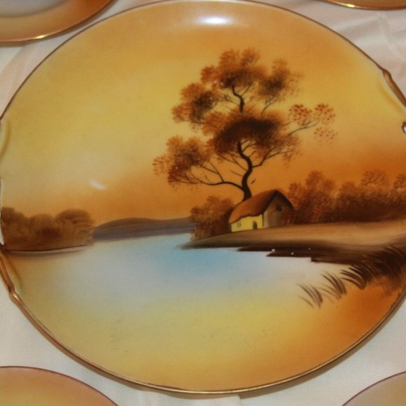 Noritake Vintage Scenic Cake Plate Dishes 7 piece Serving Hand Painted Set - Picture 2 of 5